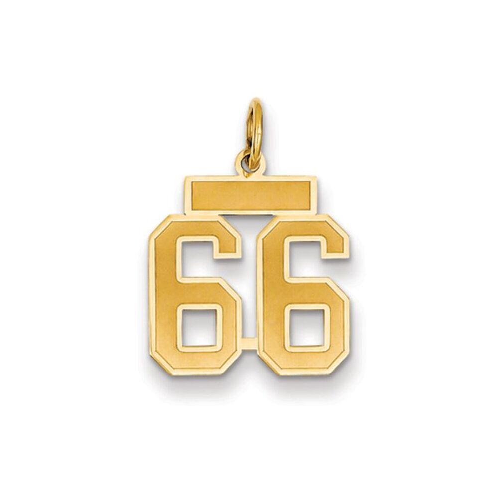 14k Yellow Gold, Jersey Collection, Small Number 66 Pendant
